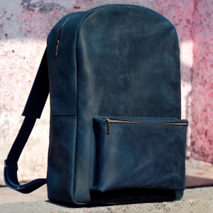 Рюкзак кожаный темно-синий Backpack Leather