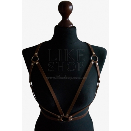 Кожаная коричневая женская портупея Harness Bra Brown