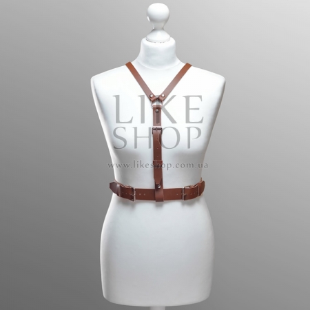 Женская кожаная коричневая портупея Belt Leather