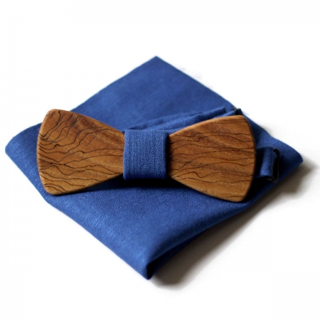 Деревянная синяя бабочка Wooden Bow Tie Landscape Blue