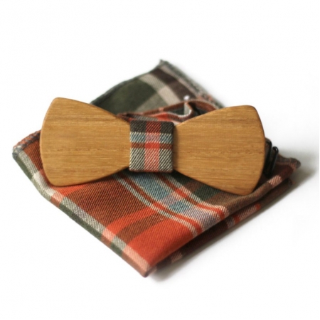 Деревянная красная бабочка в клетку Wooden Bow Tie Acacia