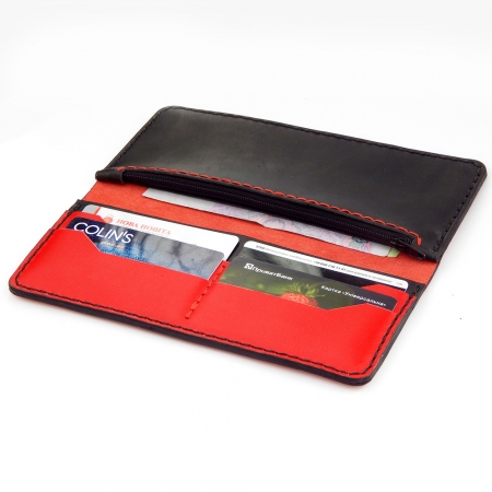 Кожаный красный портмоне Long Wallet Black Red