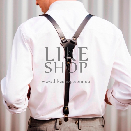 Мужские подтяжки кожаные Leather Suspenders Secure