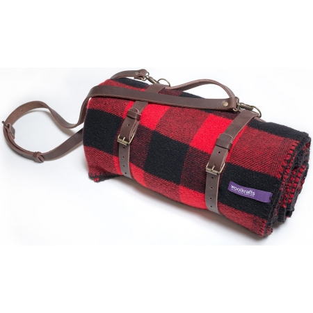 Шерстяной плед с кожаным ремнем Woolkrafts Fire Buffalo Plaid