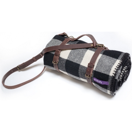 Шерстяной плед с кожаным ремнем Woolkrafts Soho Buffalo Plaid