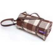 Фото Плед с кожаным ремнем Woolkrafts Coffee Buffalo Plaid